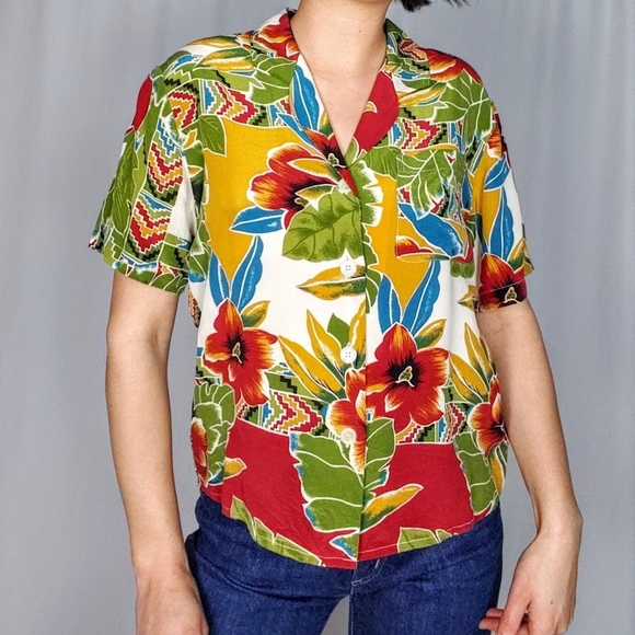 Vintage tropical 100% silk blouse - Picture 3 of 4